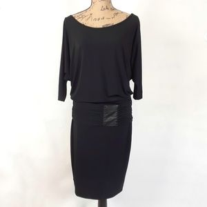 Iris Setlakwe Black Jersey Dress Size Medium Leather Detailing at waist